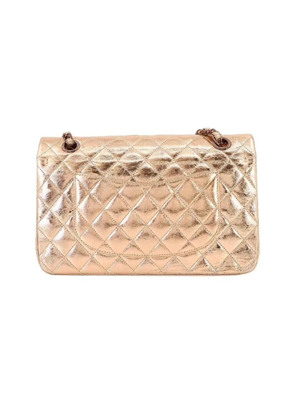 Chanel Quilted 25 Chain Shoulder Bag Leather Metallic Pink Gold Limited